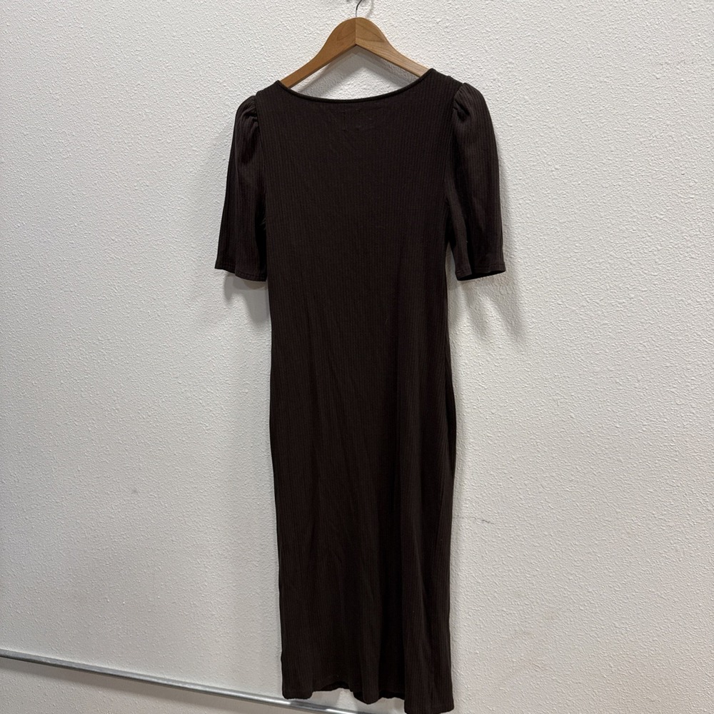 GAP Retro Bombshell Sweetheart Neck Midi Knit Dress Ginger Ribbed Brown Size L - Picture 5 of 7